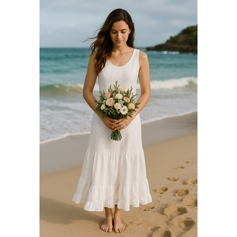 The Hawaiian Original Hilo‎ Hattie White Floral Sleeveless Maxi Dress